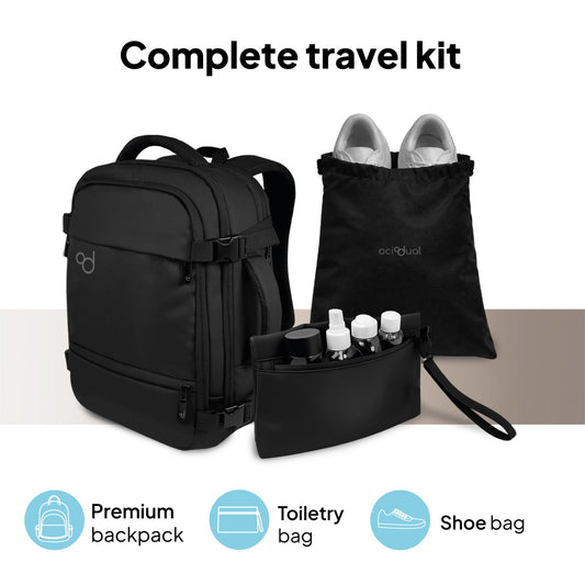 Mochila de Viaje Compacta y Expandible 40×30×17cm a 40×30×20cm, Ideal para Cabina, Apertura Tipo Maleta 180º