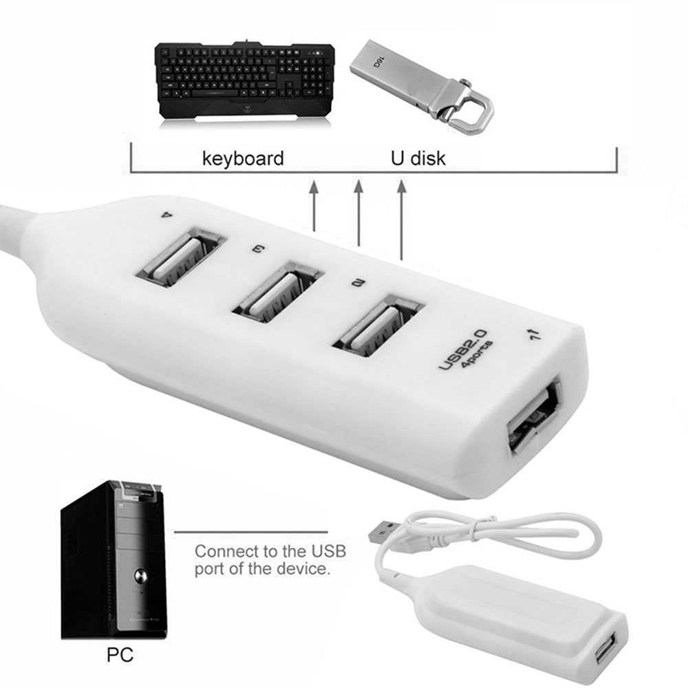 Ladrón Multipuerto Blanco Adaptador HUB de 4 Puertos USB 2.0 Extensor Divisor Splitter para Windows 10 7 PC Portátil