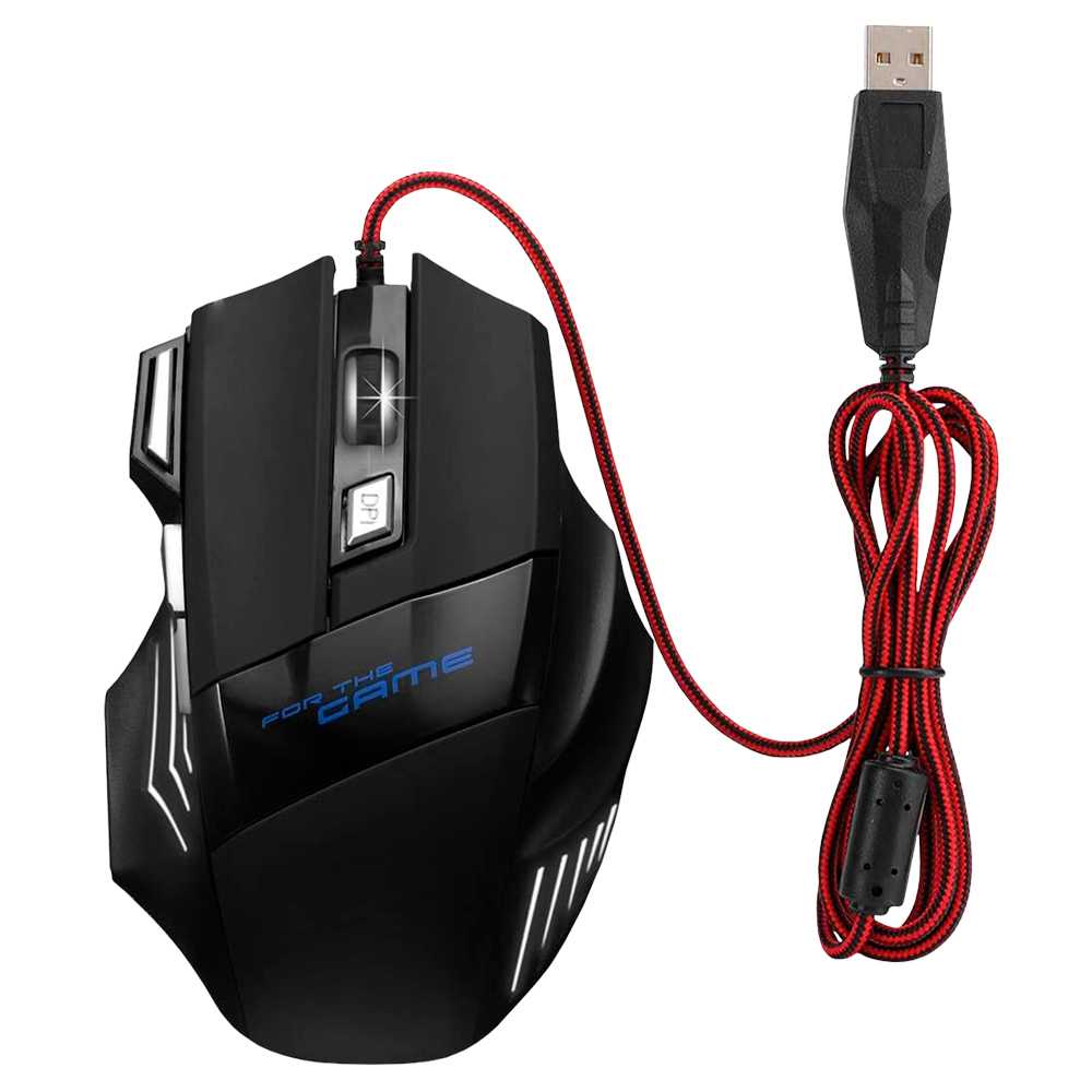 Ratón Óptico USB Luz LED 2400DPI Mouse Negro para Gaming Juegos PC Laptop