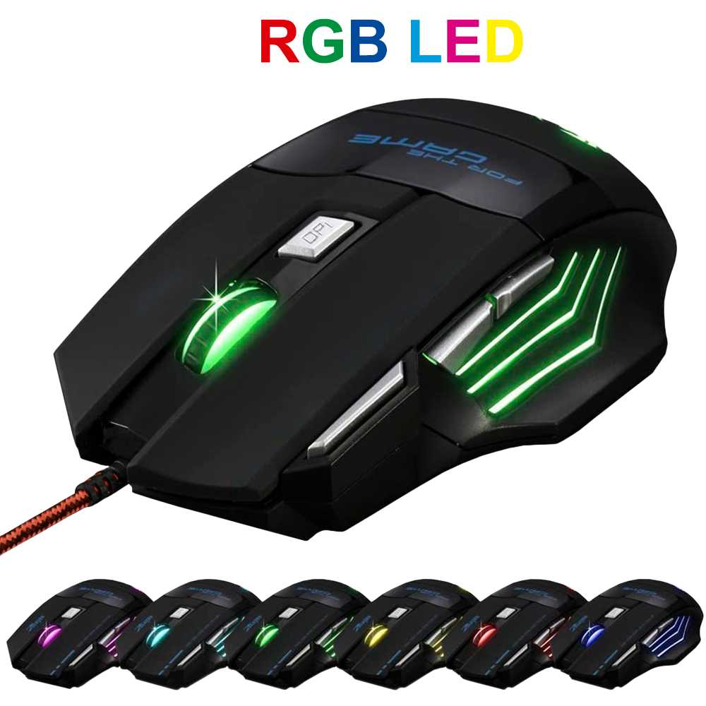 Ratón Óptico USB Luz LED 2400DPI Mouse Negro para Gaming Juegos PC Laptop