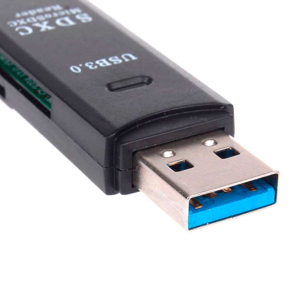 Adaptador Lector USB 3.0 Tipo A 2 Puertos con Luz LED para Tarjetas de Memoria SD SDHC SDXC MMC MicroSD TF Negro