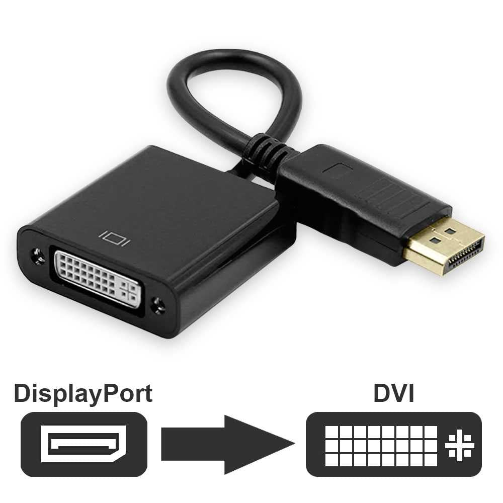 Cable de DisplayPort Macho a DVI Hembra Negro Adaptador Conversor Convertidor de Video Full HD 1080p para PC Portátil