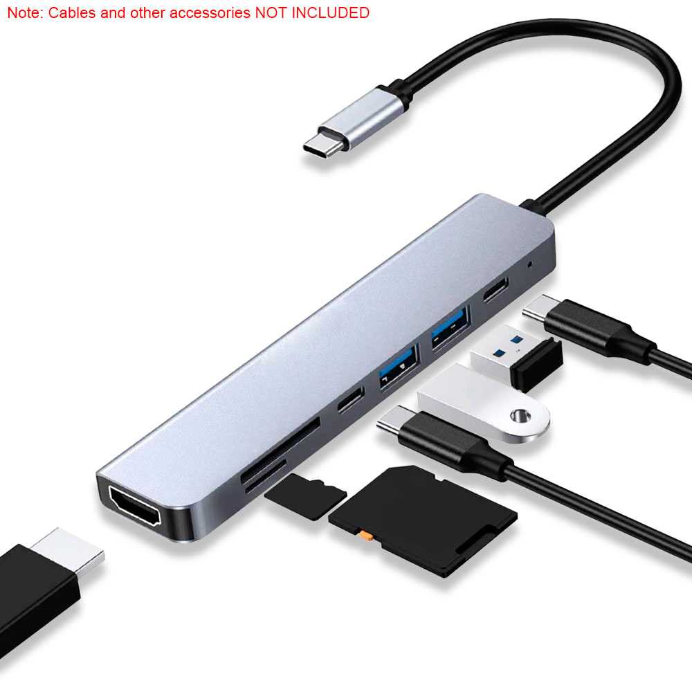Cable Adaptador 7 en 1 USB Tipo C 3.1 Plata USB A Lector de Tarjetas Micro SD HDTV para PC Ordenador Mesa Portátil