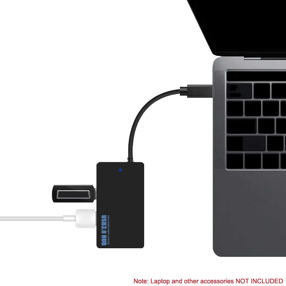 Hub de Tipo C a 4 Puertos USB Datos Hasta 5Gbps Negro para PC Ordenador Portatil Laptop Ladron Type C a 4 Tomas USB3.0 M/H Entrada Toma Corriente