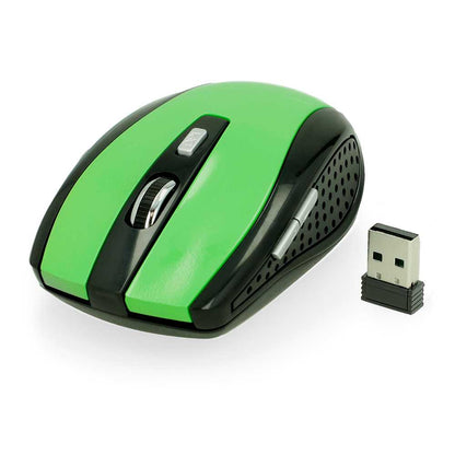 Ratón Óptico Inalámbrico 6 Botones con Receptor USB 1600 DPI Ajustable para PC Ordenador Verde Mouse Sin Cables