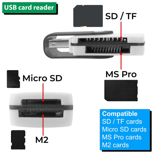 Multi Lector de Tarjetas USB 2.0 con Tapa para SDHC MMC MicroSD TF Micro SD USB Flash Negro