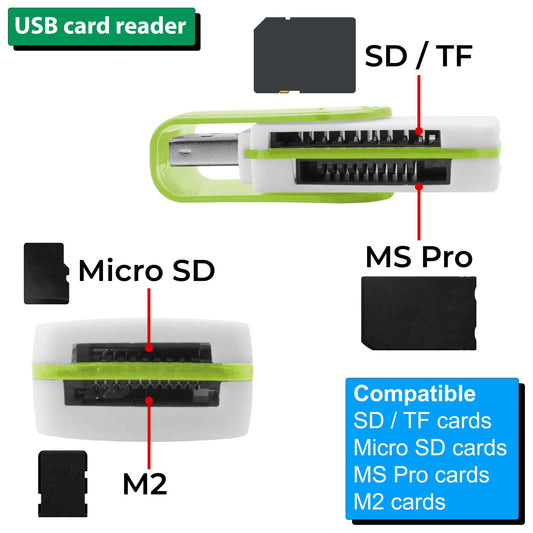 Multi Lector de Tarjetas USB 2.0 con Tapa para SDHC MMC MicroSD TF Micro SD USB Flash Verde