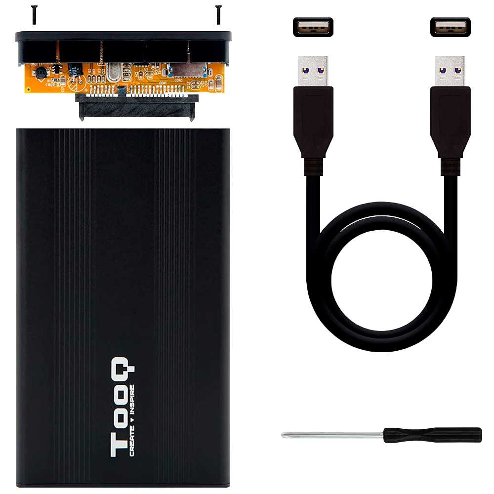 Tooq Caja Externa de HDD Disco Duro Externo 2.5 Pulgadas SSD SATA Hasta 2TB a USB 2.0 Carcasa Aluminio LED TQE-2510B