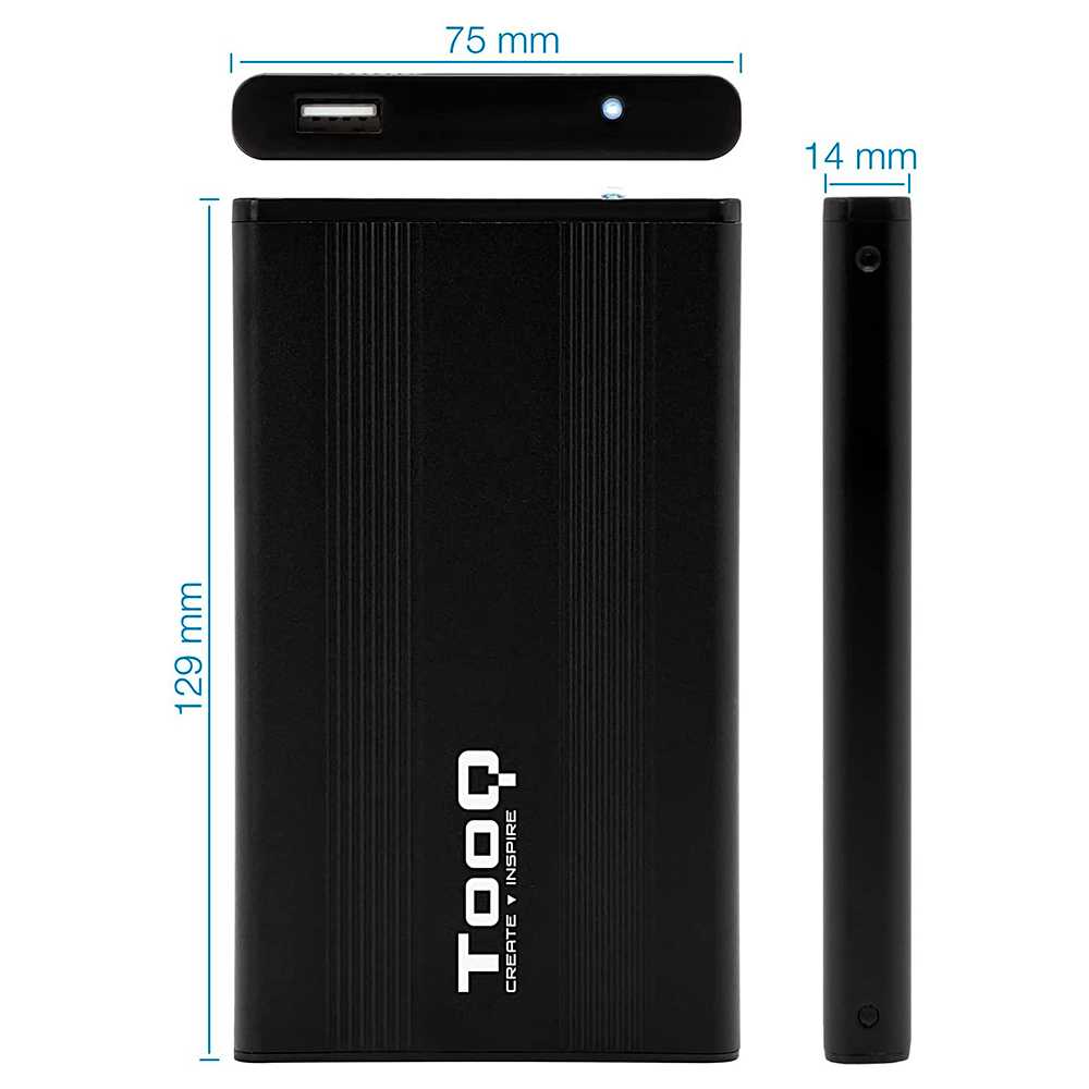 Tooq Caja Externa de HDD Disco Duro Externo 2.5 Pulgadas SSD SATA Hasta 2TB a USB 2.0 Carcasa Aluminio LED TQE-2510B
