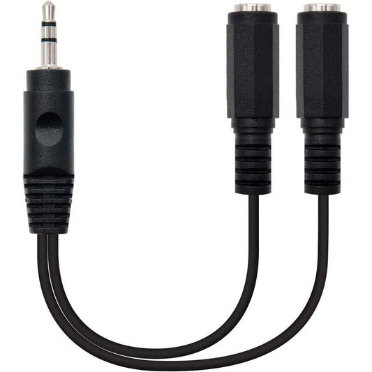 Adaptador Divisor de Mini Jack 3.5mm Macho a 2 Hembras Negro Cable Splitter Audio Duplicador de 15 centímetros