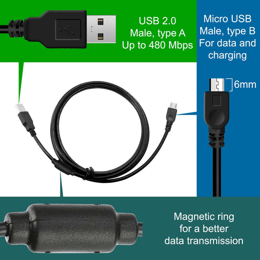 Cable de Carga y Datos 3m USB a Micro 5 Pin Negro para Smartphones Tablets MP3 MP4 Cámaras
