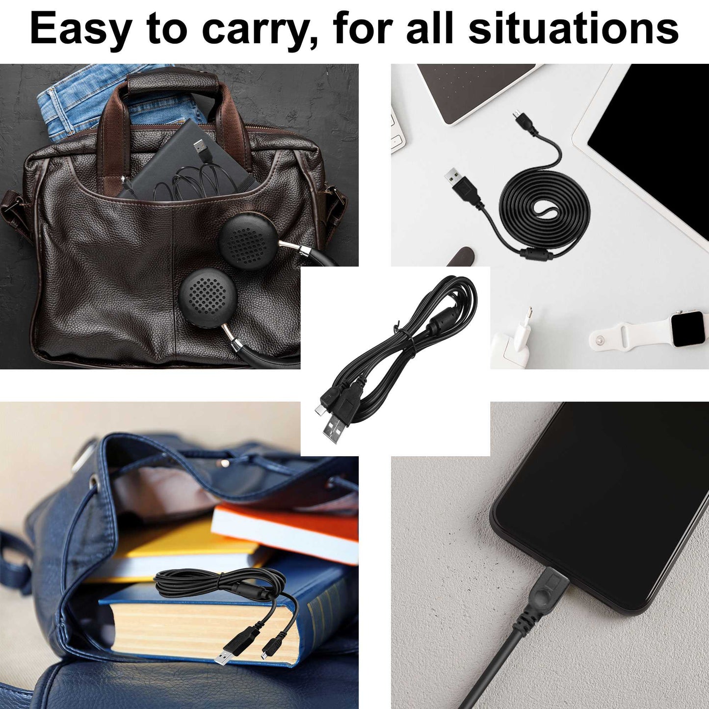 Cable de Carga y Datos 3m USB a Micro 5 Pin Negro para Smartphones Tablets MP3 MP4 Cámaras