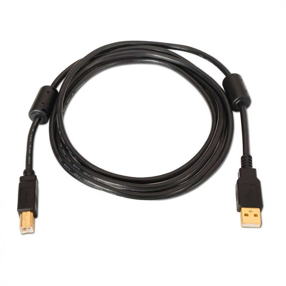 Cable USB 2.0 AISENS A101-0010 para impresora, Conector tipo A macho/Tipo B macho, longitud 3 m, Color Negro