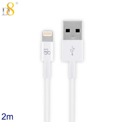 D8 Cable 2m USB Tipo A Lightning Carga+Datos Certificado MFi Blanco Compatible con iPhone 14 14 Pro 13 12 11 X iPad Pro PSC-0327