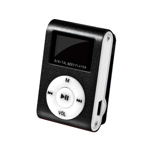 Lector Reproductor MP3 Player Negro Aluminio Puerto Mini USB Ranura para Tarjeta Micro SD con Clip Pantalla
