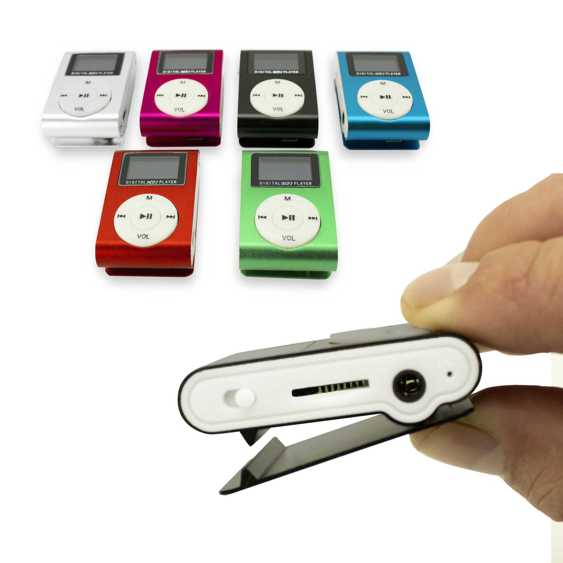 Lector Reproductor MP3 Player Verde Aluminio Puerto Mini USB Ranura para Tarjeta Micro SD con Clip Pantalla