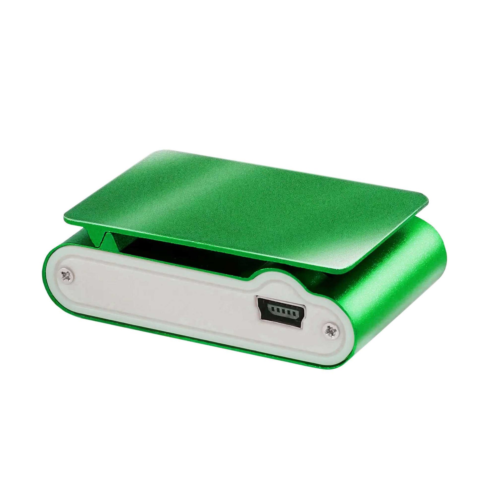 Lector Reproductor MP3 Player Verde Aluminio Puerto Mini USB Ranura para Tarjeta Micro SD con Clip Pantalla
