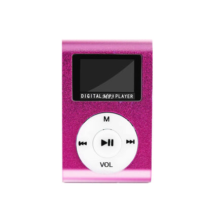 Lector Reproductor MP3 Player Rosa Aluminio Puerto Mini USB Ranura para Tarjeta Micro SD con Clip Pantalla