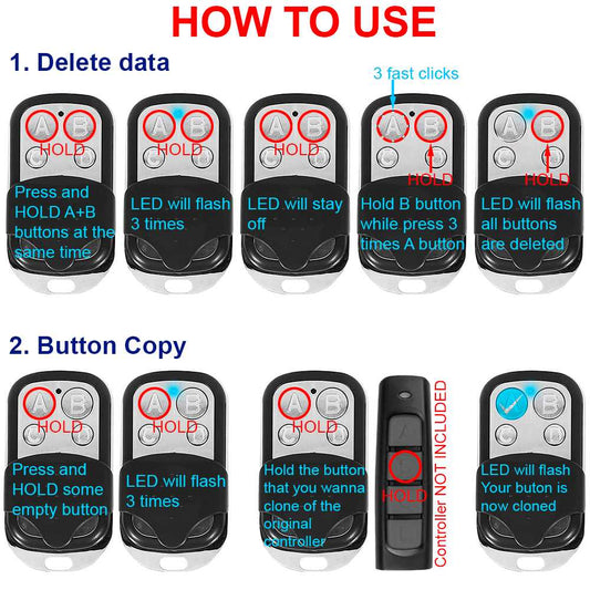 Mando Codigo Fijo 4 Canales ABCD 433.92 mhz Clonador A Distancia Universal Llave Plateado para Puertas de Garaje