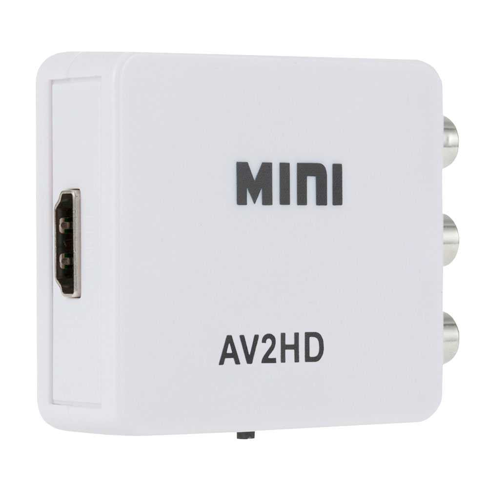 Adaptador Conversor de AV a HDTV Soporte Full HD Blanco para Consolas DVD Televisor TV HDTV Convertidor Transformador AV2HDTV RCA Audio Video Resolución 1080p