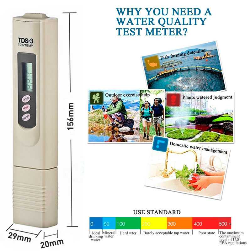 Medidor de Conductividad Digital LCD TDS-3 ppm Sonda de Temperatura Dureza Agua para Piscina Cultivo Acuario Osmosis