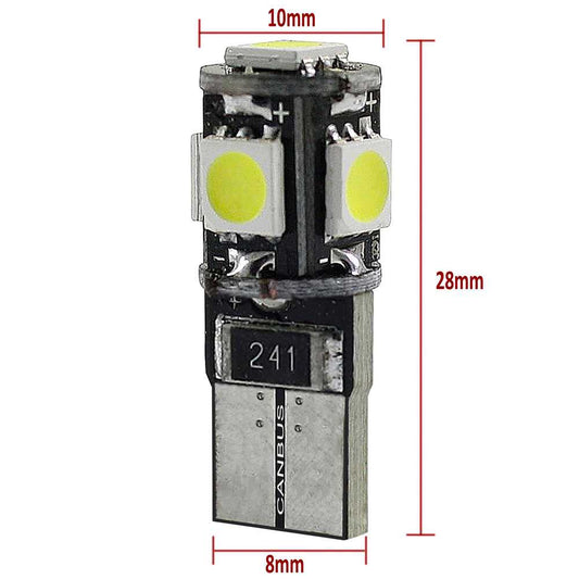 2 Bombillas de Coche 5 LED SMD 5050 T10 W5W Blanco Efecto Xenon 12V Posicion Recambio Luz Posición Matrícula Interior