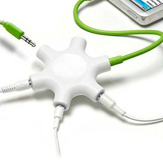 Conector duplicador splitter audio jack 3.5mm 6 vias hembras hub con cable Blanco