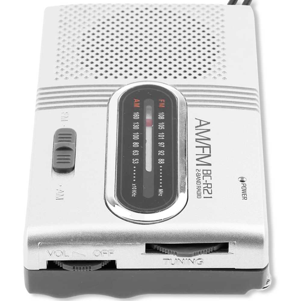 Radio de Bolsillo Analógica Bandas AM/FM Salida Auriculares Jack 3.5mm BC-R21 Portátil Altavoz Integrado Frecuencias