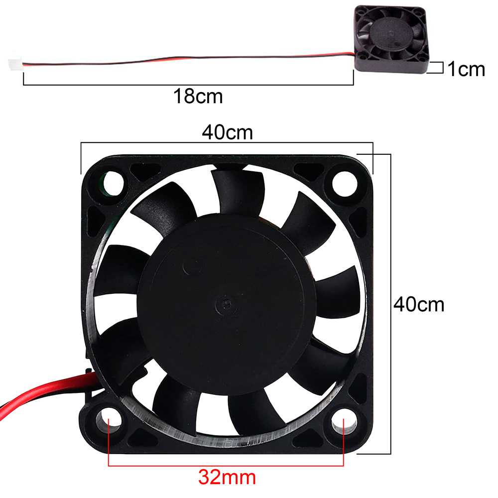Mini Ventilador 12V 3D Impresora 40x40x10 mm Fan Cooler Disipador de Calor Negro Refrigerador JST 2 Pin