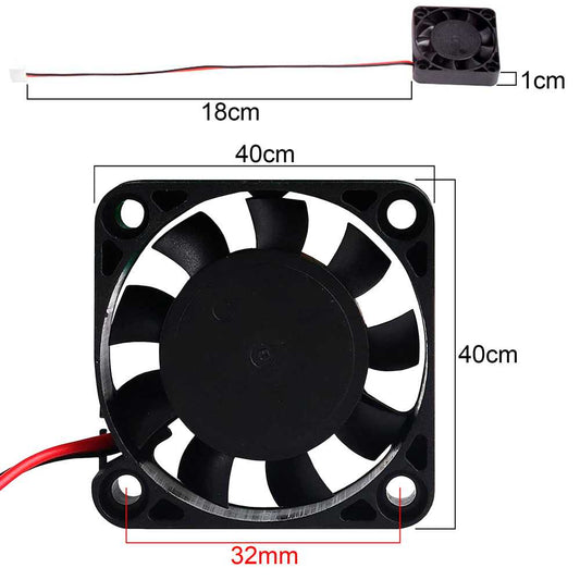 Mini Ventilador 12V 3D Impresora 40x40x10 mm Fan Cooler Disipador de Calor Negro Refrigerador JST 2 Pin