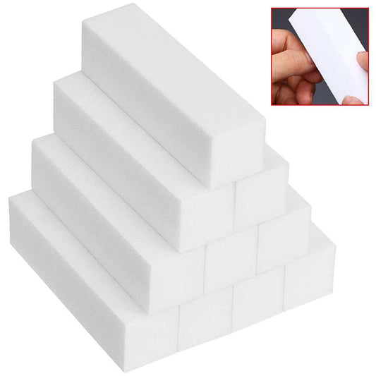 10x Bloques de Lima Lija Pulidor para Manicura Pedicura Uñas Nail Art Blancos