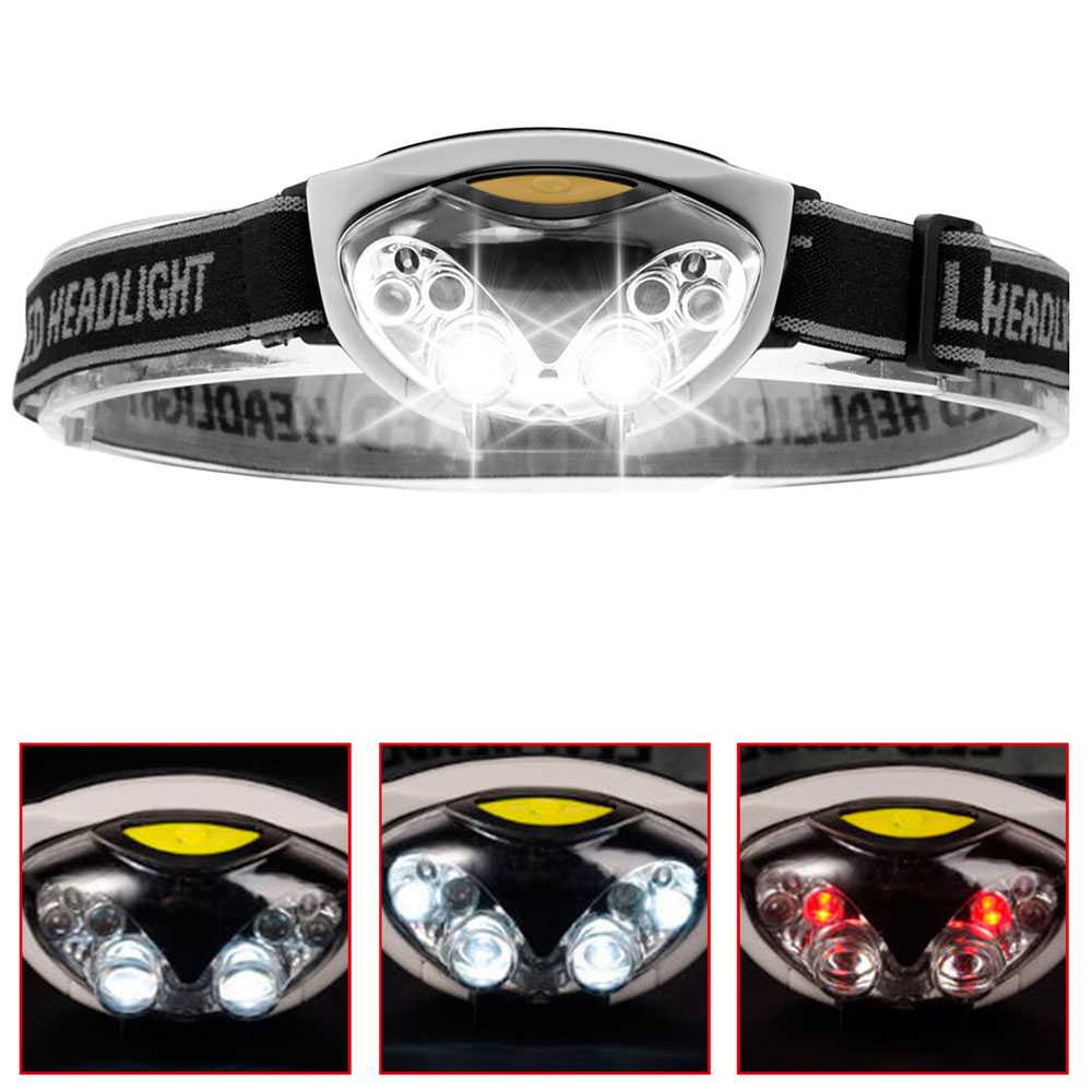 Linterna de Cabeza 4+2 LEDs Luz Frontal Lampara con Cinta Universal para Deporte
