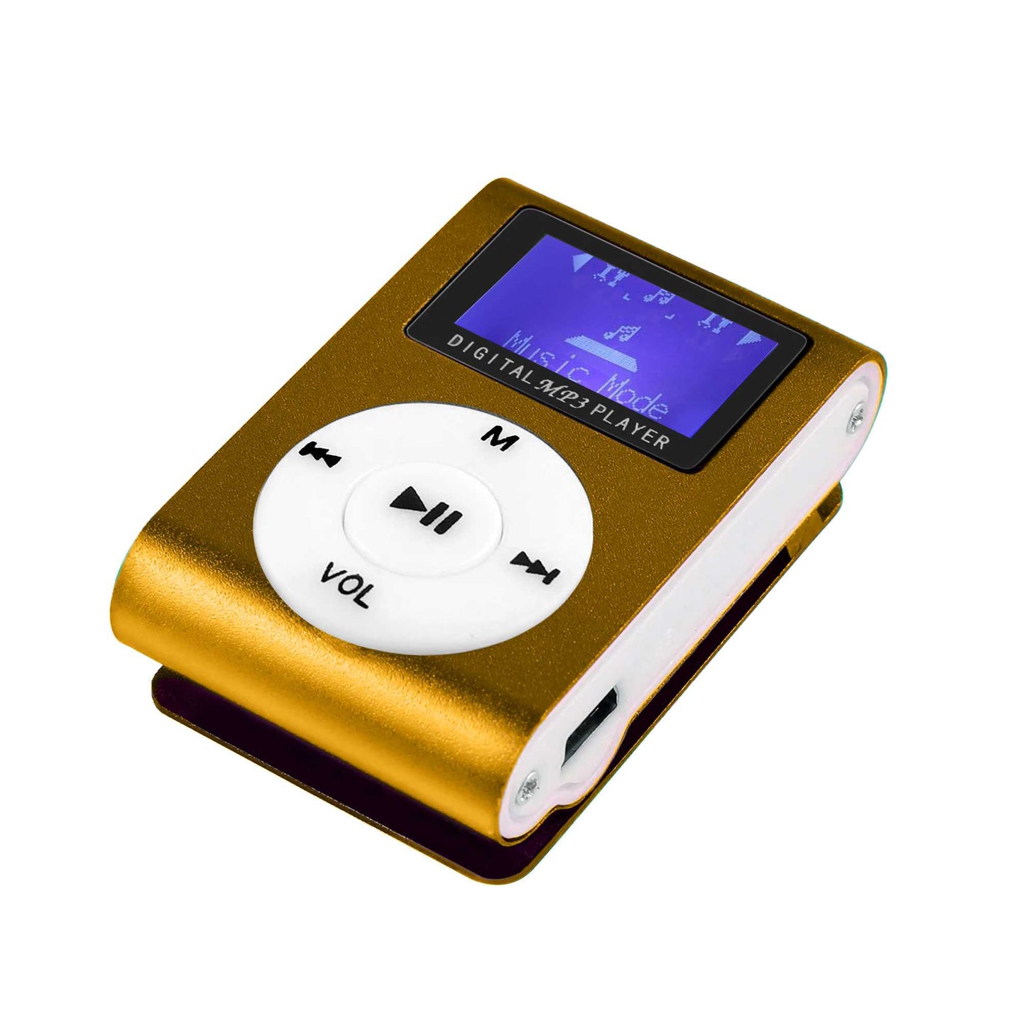 Reproductor MP3 con Clip Pantalla LCD Soporta Tarjeta Micro SD hasta 32 GB Oro Lector de Música Audio Metálico