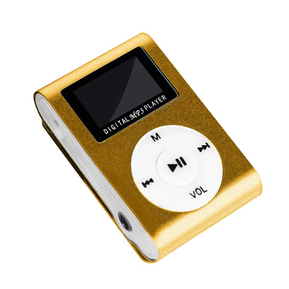 Reproductor MP3 con Clip Pantalla LCD Soporta Tarjeta Micro SD hasta 32 GB Oro Lector de Música Audio Metálico