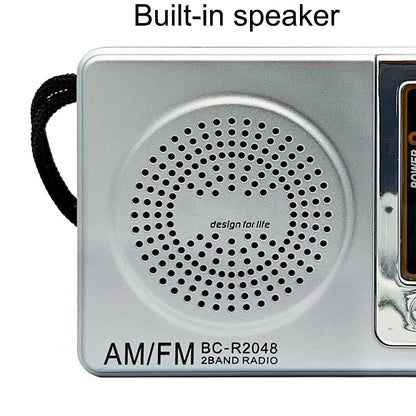 Radio de Mano BC-R2048 Analógica Mini Sintonizador AM/FM Altavoz Integrado Conector para Auriculares Jack 3.5mm