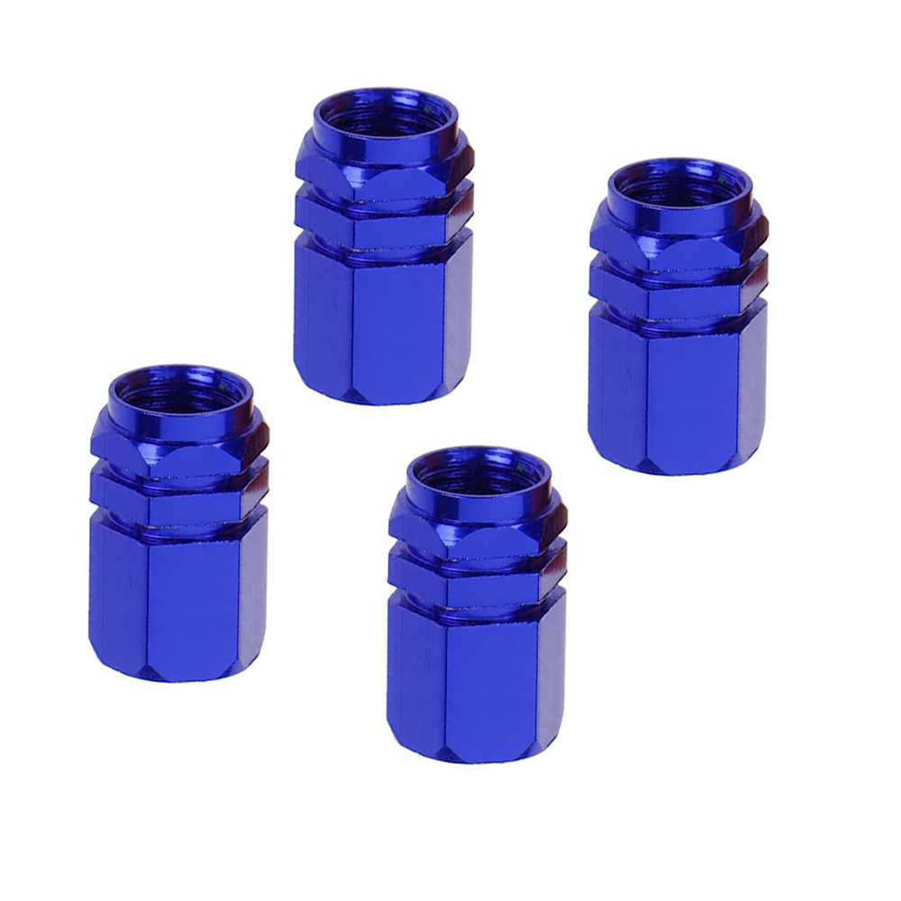 4 Tapones de Aluminio Modelo Hexagonal Azules para Ruedas Válvulas Schrader Coches Motos Motocicletas Tapón de Protección Neumaticos con Válvula Americana Coche Moto Moticicleta Metálicos Cubierta Tapa