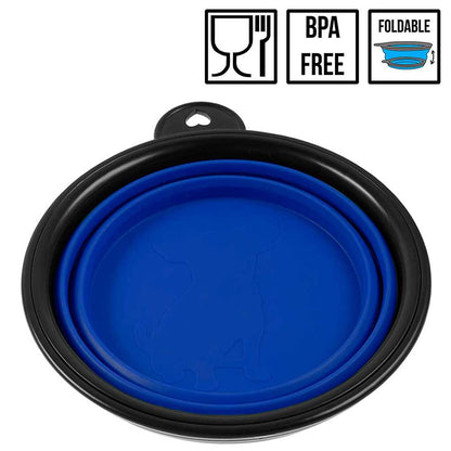 Comedero Plegable Plato Bowl 650ml Color Azul para Alimentar Perros Gatos Mascotas Cuenco Tazón Fuente Alimentación Bebedero Portátil Silicona Flexible Taza Copa Viaje