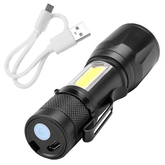 Linterna LED Recargable USB con 3 Modos de enfoque para Senderismo, Pesca, Camping, Alta potencia, Foco Ajustable