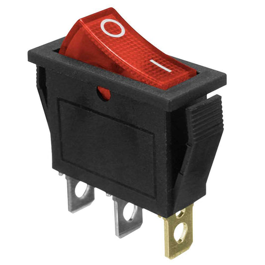 Interruptor Basculante KCD3 SPST, Forma Rectangular con 3 Pines y Posiciones ON/OFF, Admite Hasta 16A 250VAC, Luz Roja