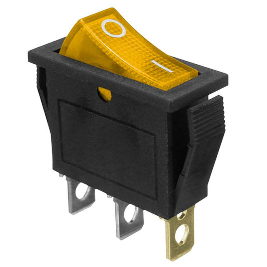 Interruptor Basculante KCD3 SPST, Forma Rectangular con 3 Pines y Posiciones ON/OFF, Admite Hasta 16A 250VAC, Luz Amarilla