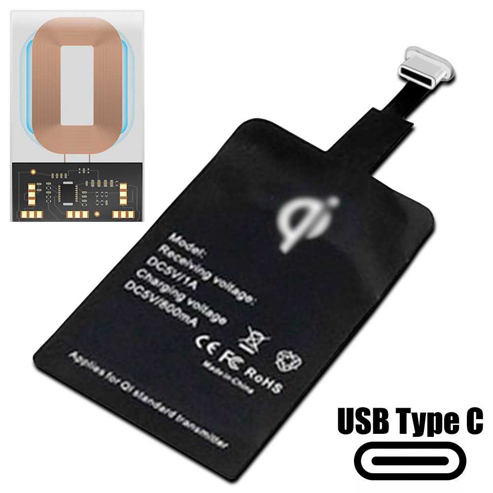 Receptor de Carga Inalámbrica Conector USB Tipo C 1A Negro Módulo Inalámbrico Universal Carga 1000mAh para Teléfonos
