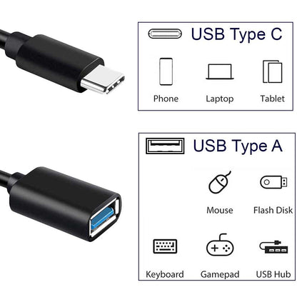 Cable Tipo A Hembra a Tipo C Macho Negro Adaptador Para Smartphones Tablets y Dispositivos Compatibles Conversor Conector con Función On The Go