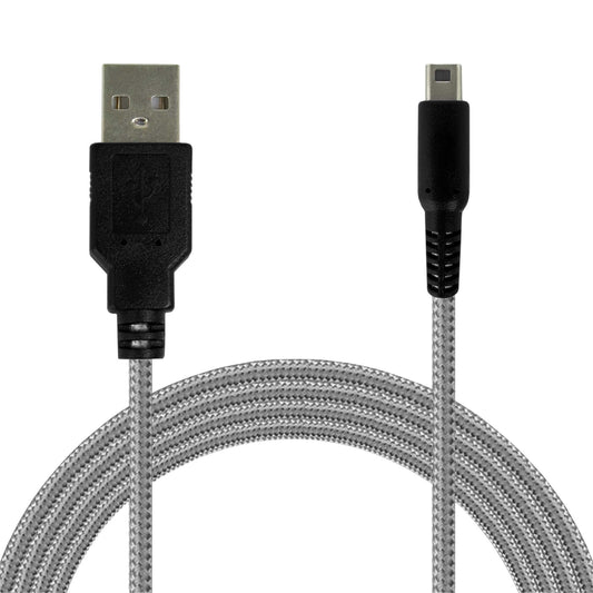 Cable de Carga y Datos USB 1,5m Plateado Trenzado Compatible con Ninten DSi,DSi XL,2DS,New 2DS XL,3DS,3DS XL,New 3DS,New 3DS XL Latiguillo Revestido Cargador Transferencia Archivos Power Lead Charger