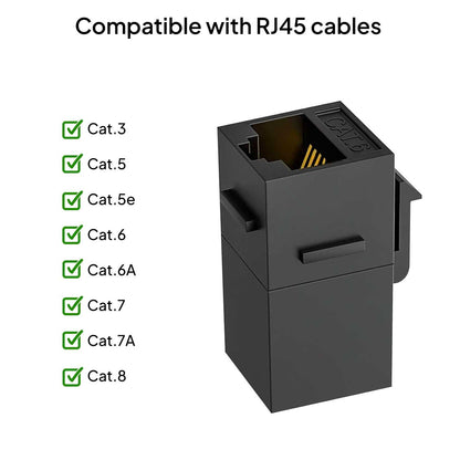 Acoplador de Cable RJ45 Negro Cat 8 7 6a 6 5e 5 Adaptador 1000Mbps Doble Hembra Módulo Alargador Extensor Ethernet LAN