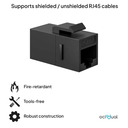 Acoplador de Cable RJ45 Negro Cat 8 7 6a 6 5e 5 Adaptador 1000Mbps Doble Hembra Módulo Alargador Extensor Ethernet LAN