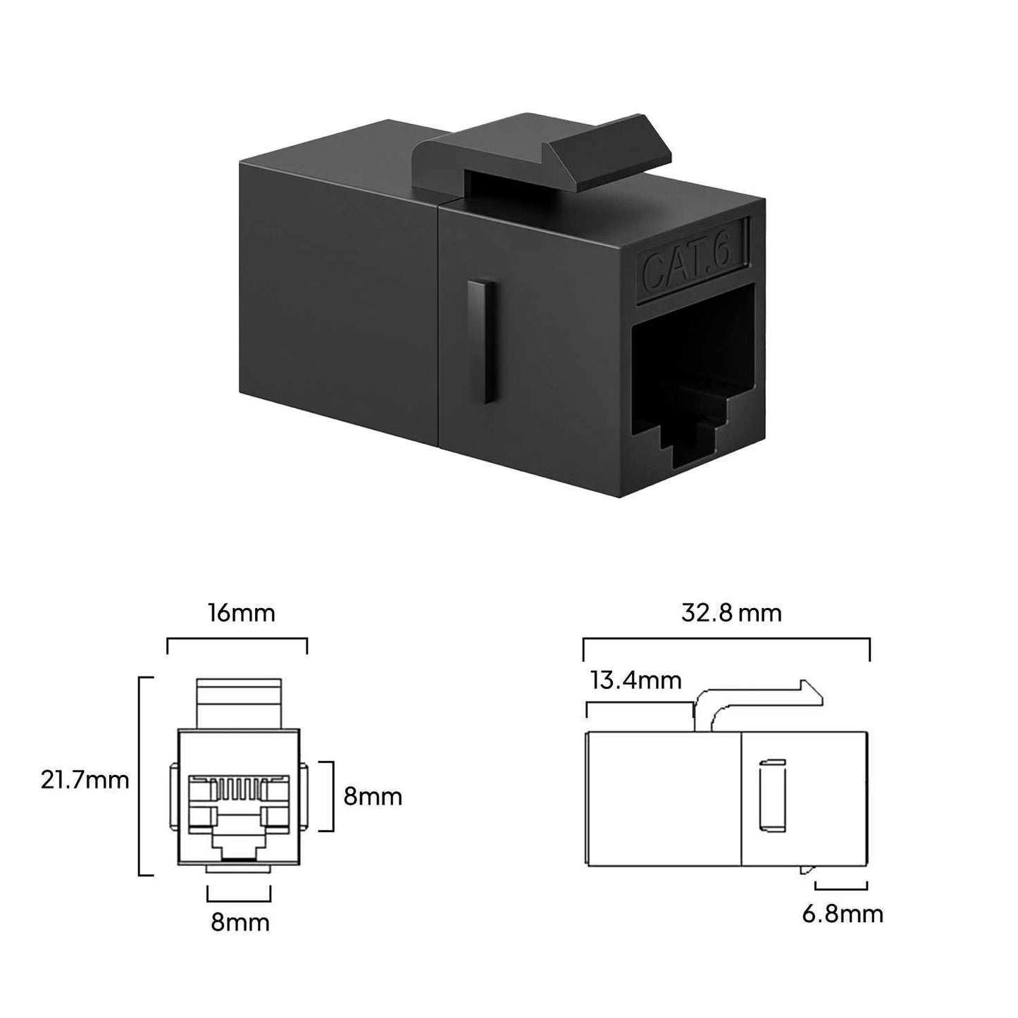 Acoplador de Cable RJ45 Negro Cat 8 7 6a 6 5e 5 Adaptador 1000Mbps Doble Hembra Módulo Alargador Extensor Ethernet LAN