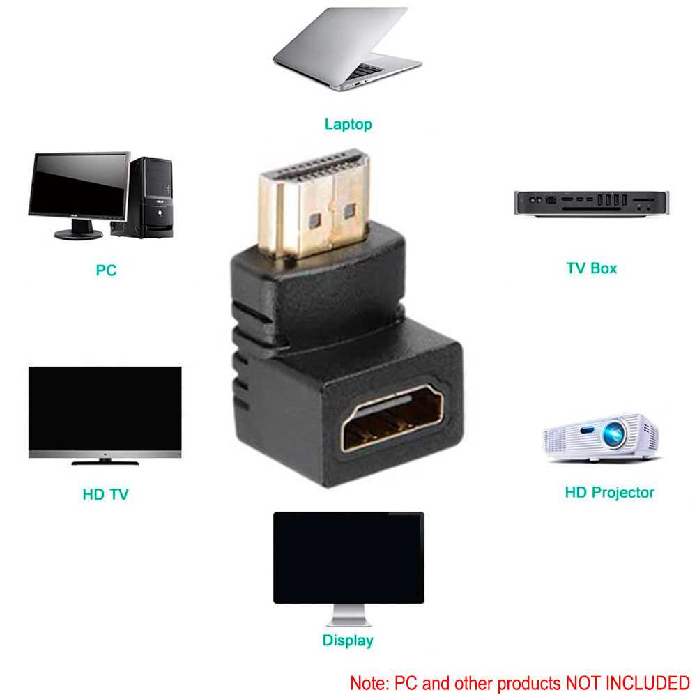Codo Adaptador HDTV 1.4 Negro Ángulo 90 Grados Empalme Extensión Unión Enchufe ARC Video 3D XHD 4K Full HD 1080p