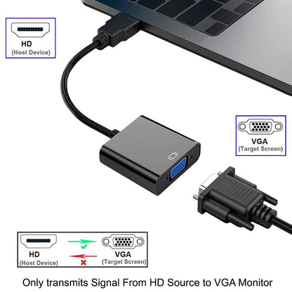 Adaptador Conversor de Señal Video Cable de Entrada HDMI Macho a Salida VGA Hembra 1080p Negro para PC DVD Monitor