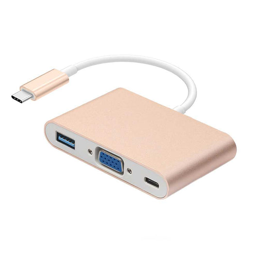 Adaptador USB 3.1 USB-C Male - USB A hembra / USB-C Female / Salida VGA Rosa Oro