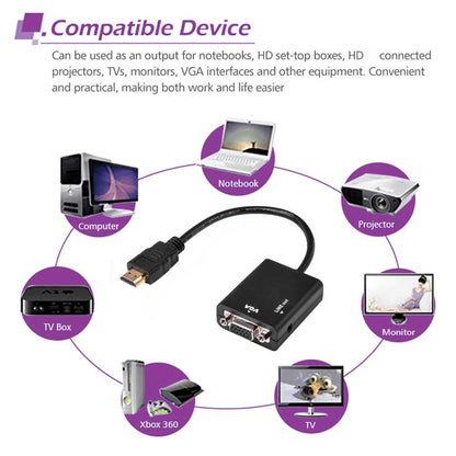 Cable adaptador de HDTV a VGA - Conversor digital a analogico Audio Jack 3.5mm Negro